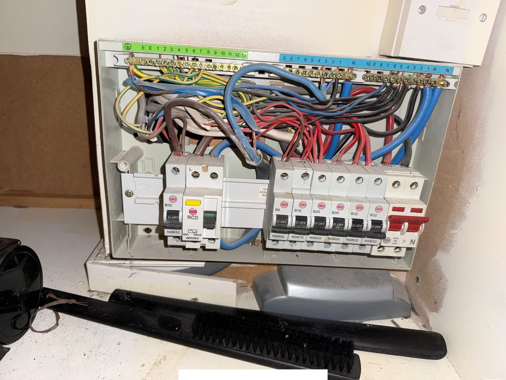 Internal view of the consumer unit recorded as part of the EICR evidence.