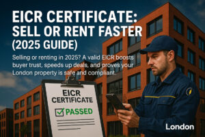 Electrician inspecting London property with EICR certificate passed sell or rent faster in 2025.