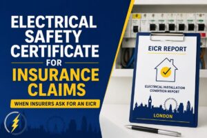 Electrical safety certificate for insurance claims and EICR report in London.
