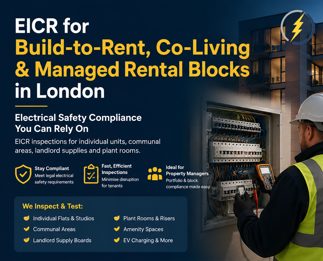 EICR inspection for Build-to-Rent, co-living and managed rental blocks in London by NICEIC certified engineers