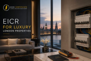 EICR for luxury London properties with premium apartment, electrical consumer unit and testing equipment