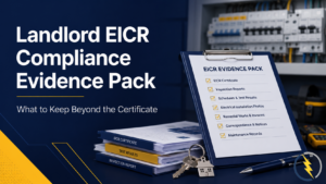 Landlord EICR compliance evidence pack with inspection reports, remedial documents and electrical safety certificate records in London
