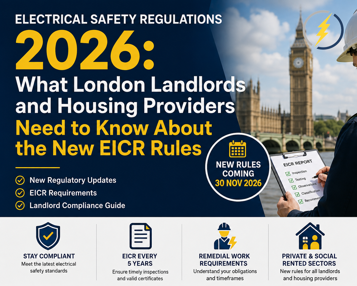 Electrical Safety Regulations 2026 guide for London landlords and housing providers explaining new EICR rules