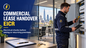 Commercial electrician conducting an EICR during a London commercial lease handover