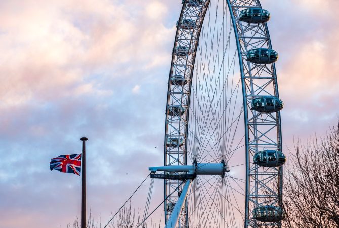 London Eye at sunset, London Borough of Lambeth, England, United Kingdom